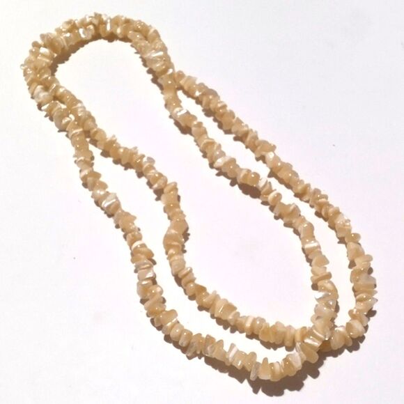 Mother of Pearl Chip Beaded Necklace 34" Long Strand - Picture 2 of 5
